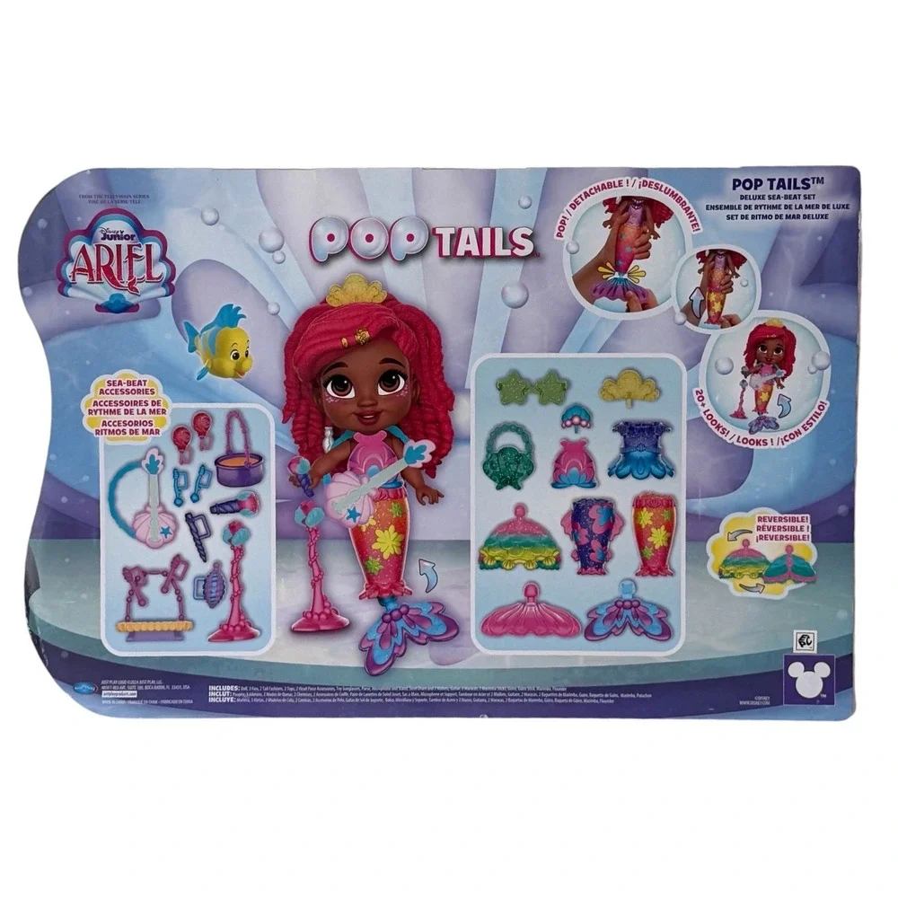 Disney Junior Ariel Pop Tails Deluxe Sea-Beat Set 26pc Mermaid Doll Flounder NEW